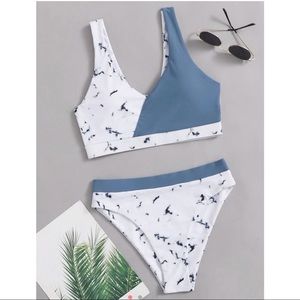 NEW Blue/Marble Color-block Swimsuit